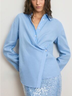 Veronica beard perezzi assymetric linen button up